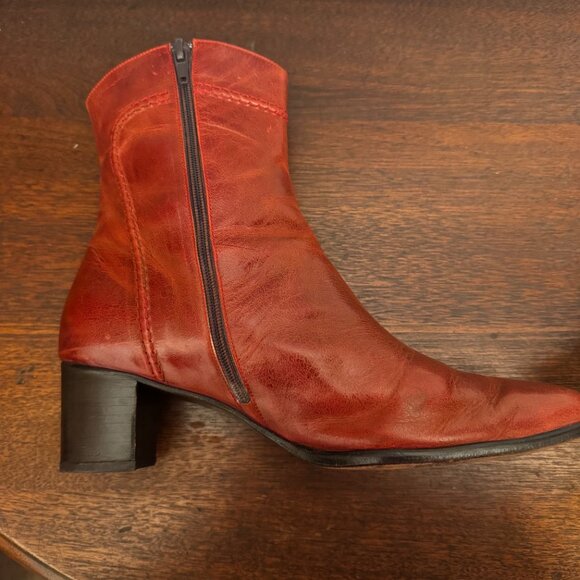 Genuine Leather Women Ankle Boots Size 9 Brandy Square Toe Zipper Block 2" Heel - Picture 9 of 16
